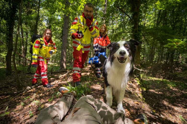 Rescue team with a dog
